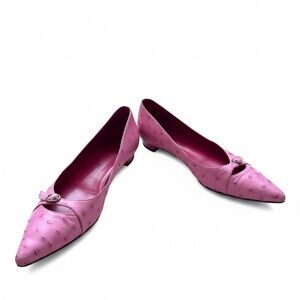 CELINE Pink Ostrich-Embossed Mary Jane Flats -Late 90s early 2000s